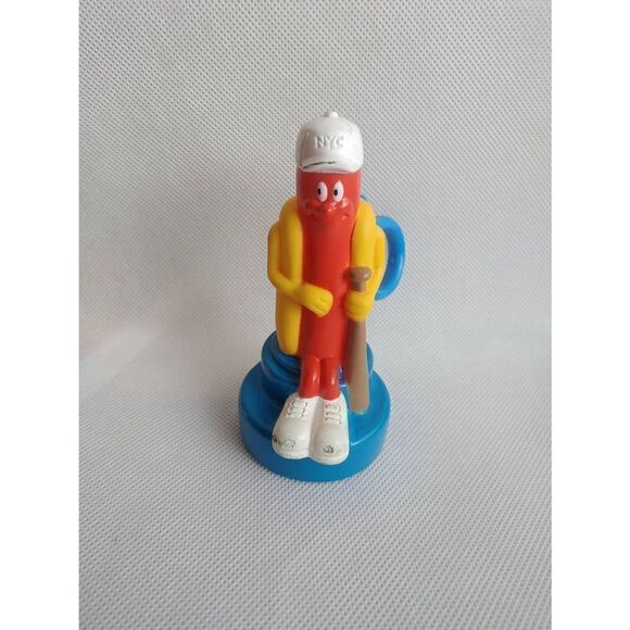 Vintage Nathan's Famous Hot Dog Baseball Player 4" Plastic Key Chain - Picture 1 of 11